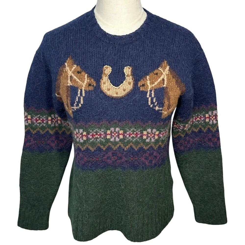 Polo Ralph Lauren Equestrian Horseshoe Fair Isle Wool Blend Sweater Sz S